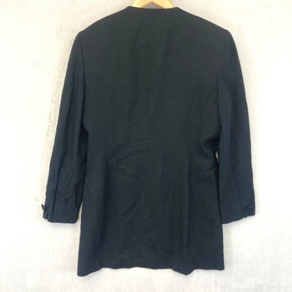Vintage Saville 100% Wool Long Blazer Jacket Womens 8 Black Office Collarless - Picture 2 of 16